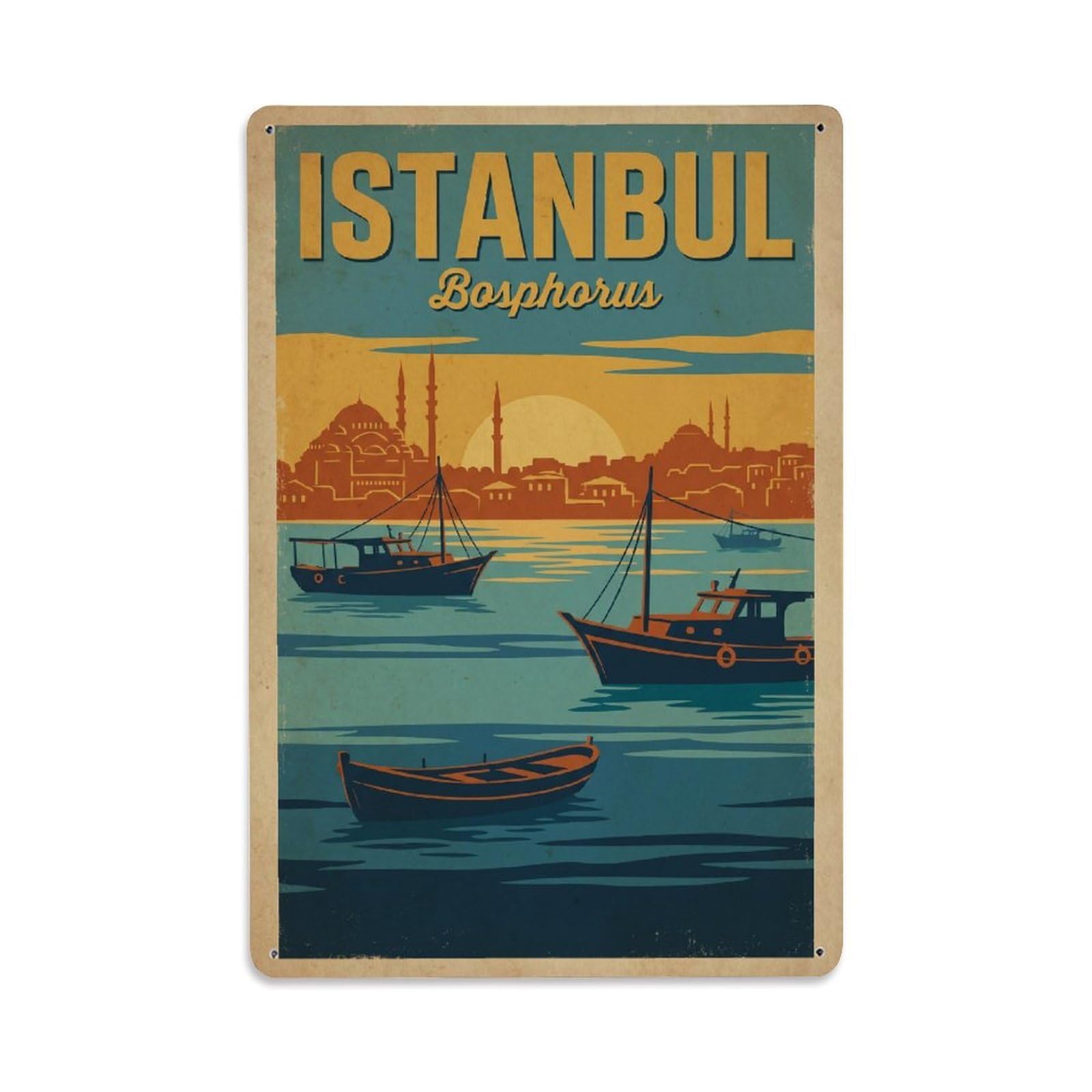 Gead 8X12inch Style Vintage Travel Istanbul Bosphorus Waterfront Metal Tin Sign