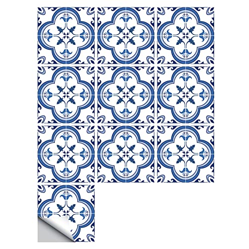 Selbstklebende Fliesenaufkleber MZ-2-82 blau 20 x 20 cm (10Stück) Mosaik Bodenaufkleber Wandfliese für Badezimmer Küche und Bad Deko Fliesenfolie für Bad u. Küche Kinderzimmer TV Hintergrund