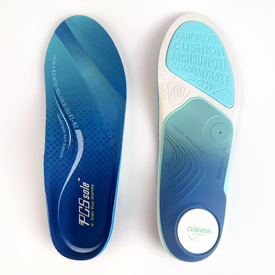 PCSsole Plantillas para fascitis plantar Pro Green, 240 libras + insertos de soporte de arco alto resistentes para hombres y mujeres, plantillas ortopédicas para aliviar el dolor de pies, pies planos