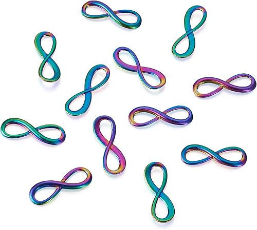 Miniatura 6 de FASHEWELRY 20 piezas de aleación de eslabones de arco iris, dijes de infinito, adornos de metal grabado multicolor para fabricación de joyas de