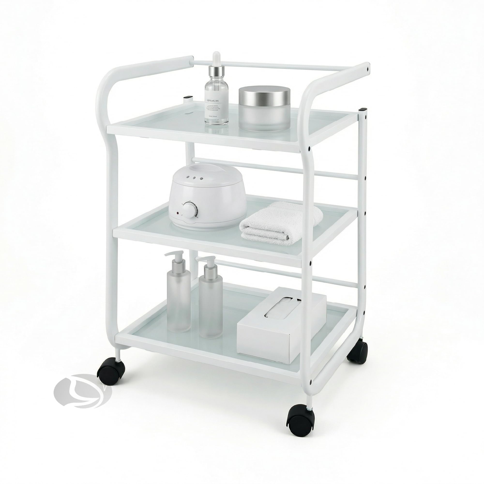 Carrello Estetista con Ruote - Mobiletto con Ruote, Leggero, Multiuso in Acciaio e 3 Ripiani in Vetro Traslucido - Carrello Portaoggetti per Estetica, Ceretta, Tattoo e Medico | Design Salvaspazio