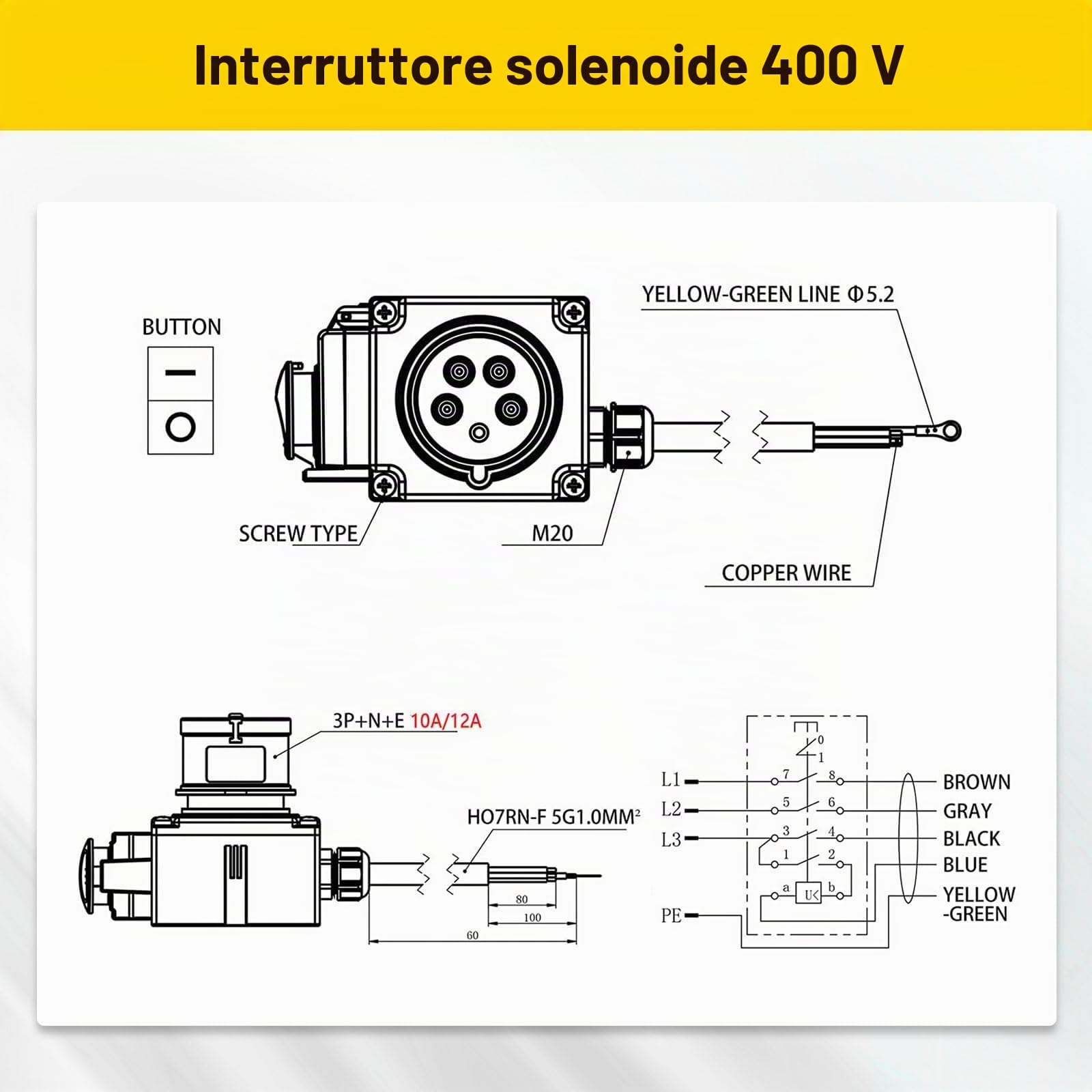 Interruttore a Macchina 400V Binghe 3 fasi 400V interruttore di emergenza, Interruttore di Sicurezza, Interruttore Elettromagnetico con spina CEE/impermeabile/commutatore di fase, Identico a KOA7