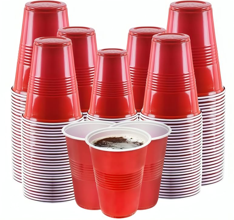 AMD Nexus 100 X 16oz Red Party Reusable Cups - Glasses for Christmas, Garden Party, Weddings, Picnics - Plastic Cups Reusable and Recyclable