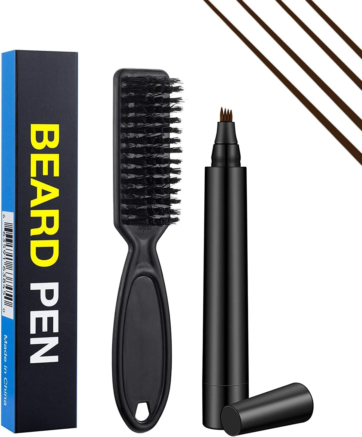 Beard Pencil Filler for Men, Beard Filling Pen Kit - WaterProof, Long Lasting Coverage & Natural Finish - Beard, Moustache & Eyebrows - Beard Dye for Men - Bristle Brush Included (Dark Brown)