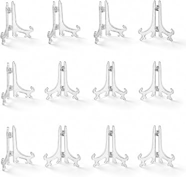 Artliving 3 Inch Acrylic Card Display Stands, Small Plastic Easels and Stand/Plate Holders for Displaying Pictures, Plates, or Cards at Weddings, Home Decor, or Birthdays Clear, 24 Pack