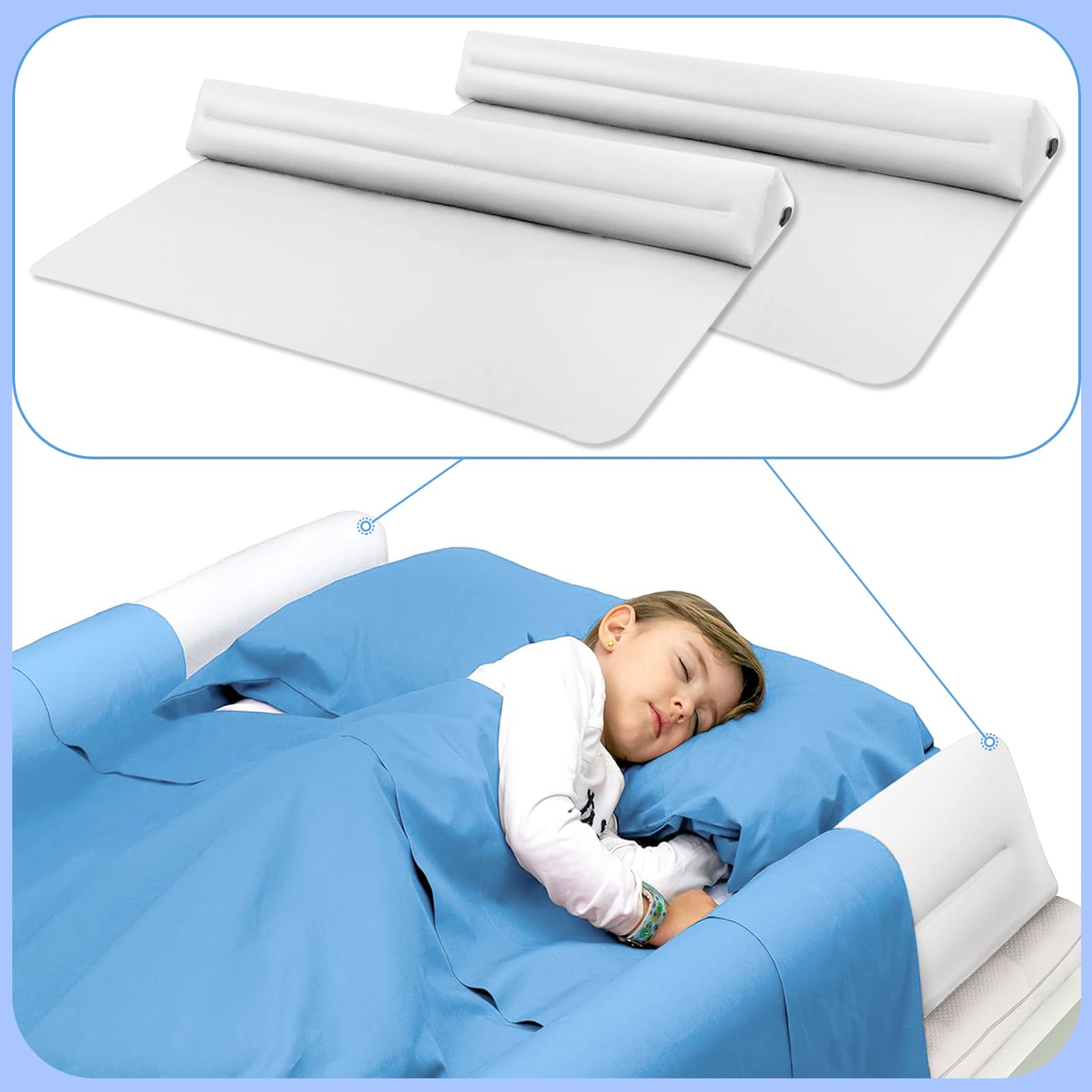 2 Protezione per Letto per Bambini, 2 pezzi Paraurti per Letto Gonfiabile in Confezione per Bambini,Sponda per Letto Anticaduta per Bambini Leggera Confortevole con Pompa ad Aria per Letti Vari