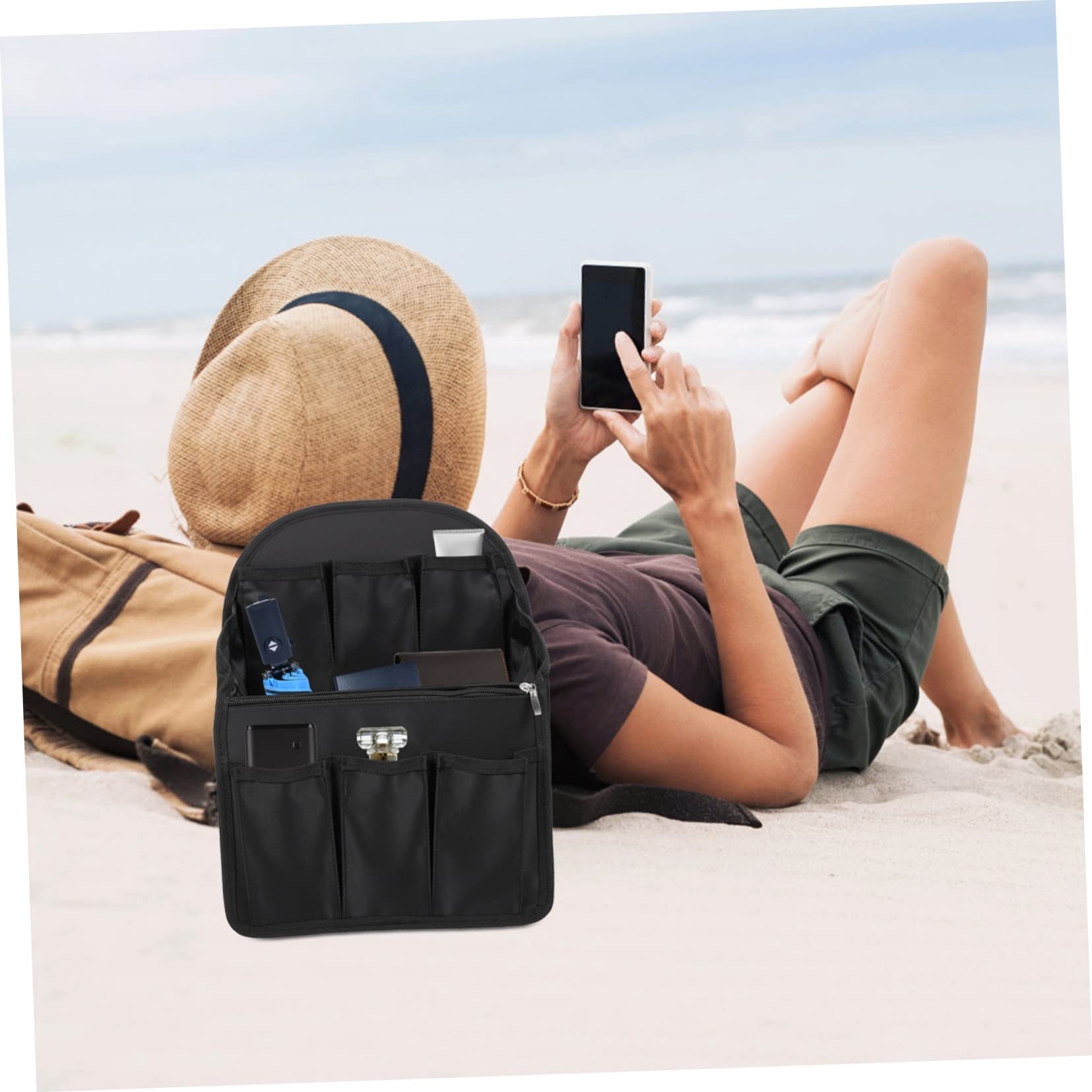 Gatuida Organizador Interior para Mochila de Nylon Negro, Cómodo y Transpirable Múltiples Bolsillos y Ranuras, Adecuado para Viajes y Organización de Equipaje