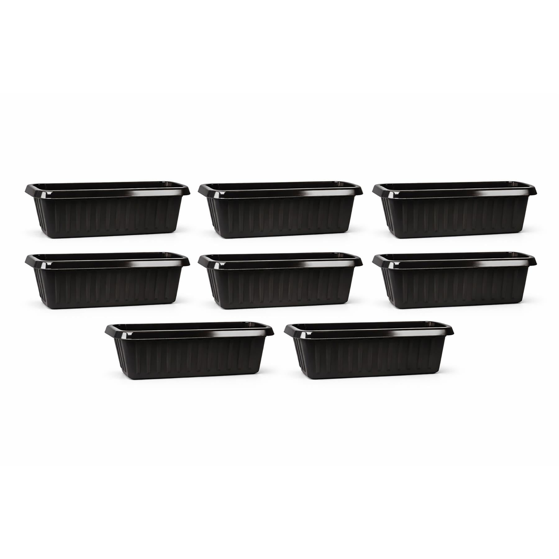 simpa Plastic Chunky Garden Trough Planter Pots 75cm Length - BLACK, Set of 8 Pots - Suitable for Indoor or Outdoor Use with DIY Drainage Holes.