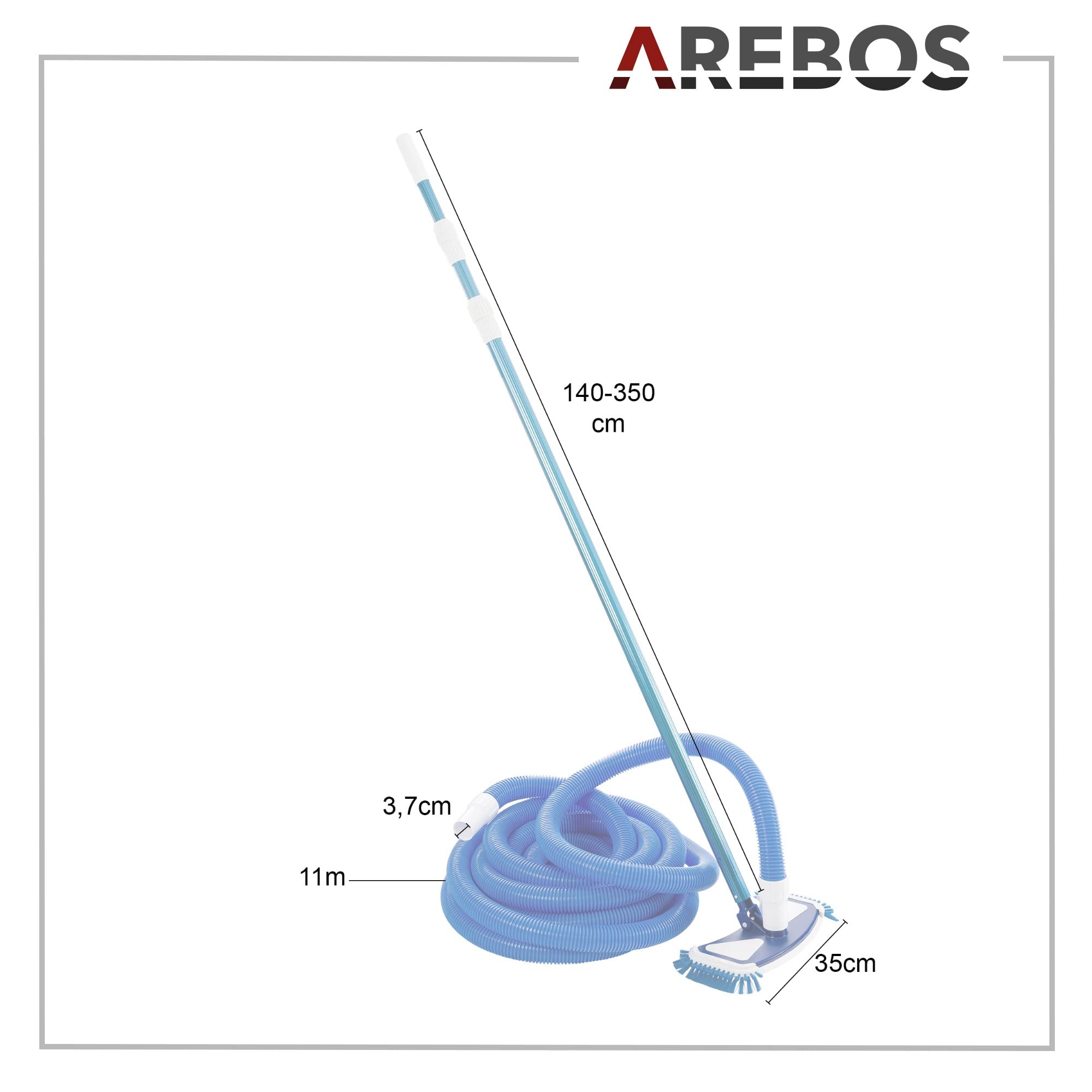 Arebos Spazzola Piscina | Aspiratore Manuale Fondo Piscina | Spazzola con Manico Telescopico e Tubo | Pulitore per Pavimento e Pareti