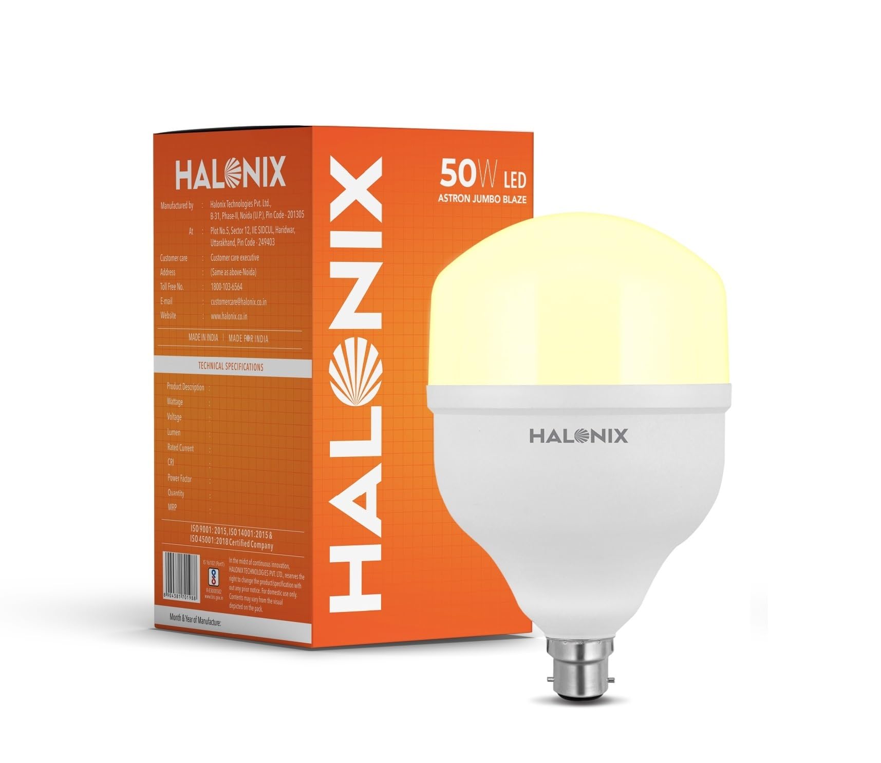 Halonix Jumbo 50W Higher Wattage Yellow Led Bulb | Warm White Led Bulb | Base- B22 | Energy Efficient | Surge Protection | Pack of 1