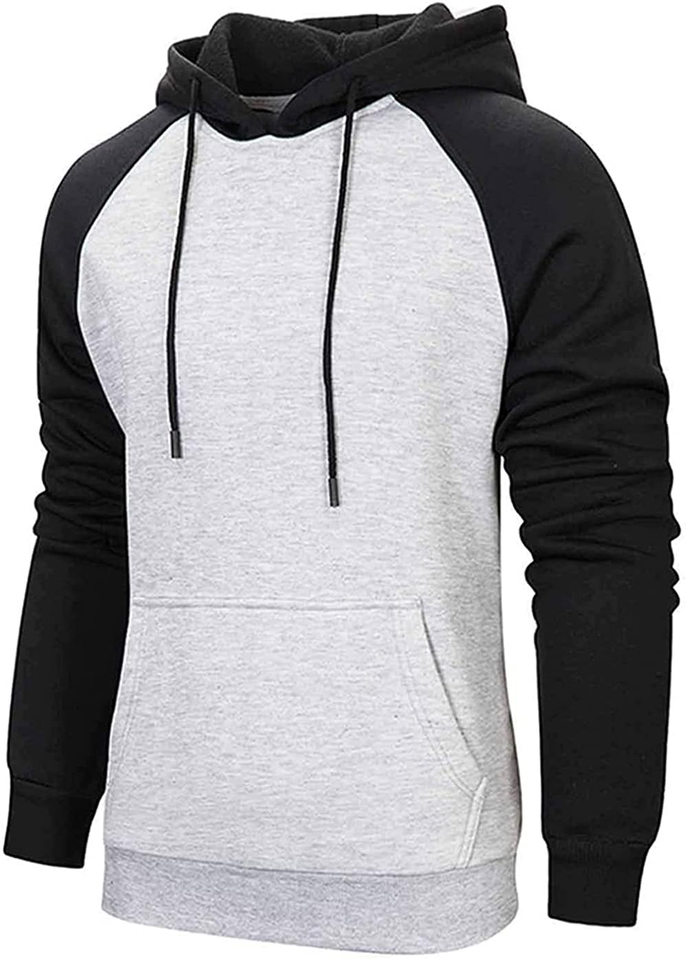 Mens Hoodies Patchwork Pullover Fleece Color Block Long Sleeve Sweatshirts Casual Tops with Pocket