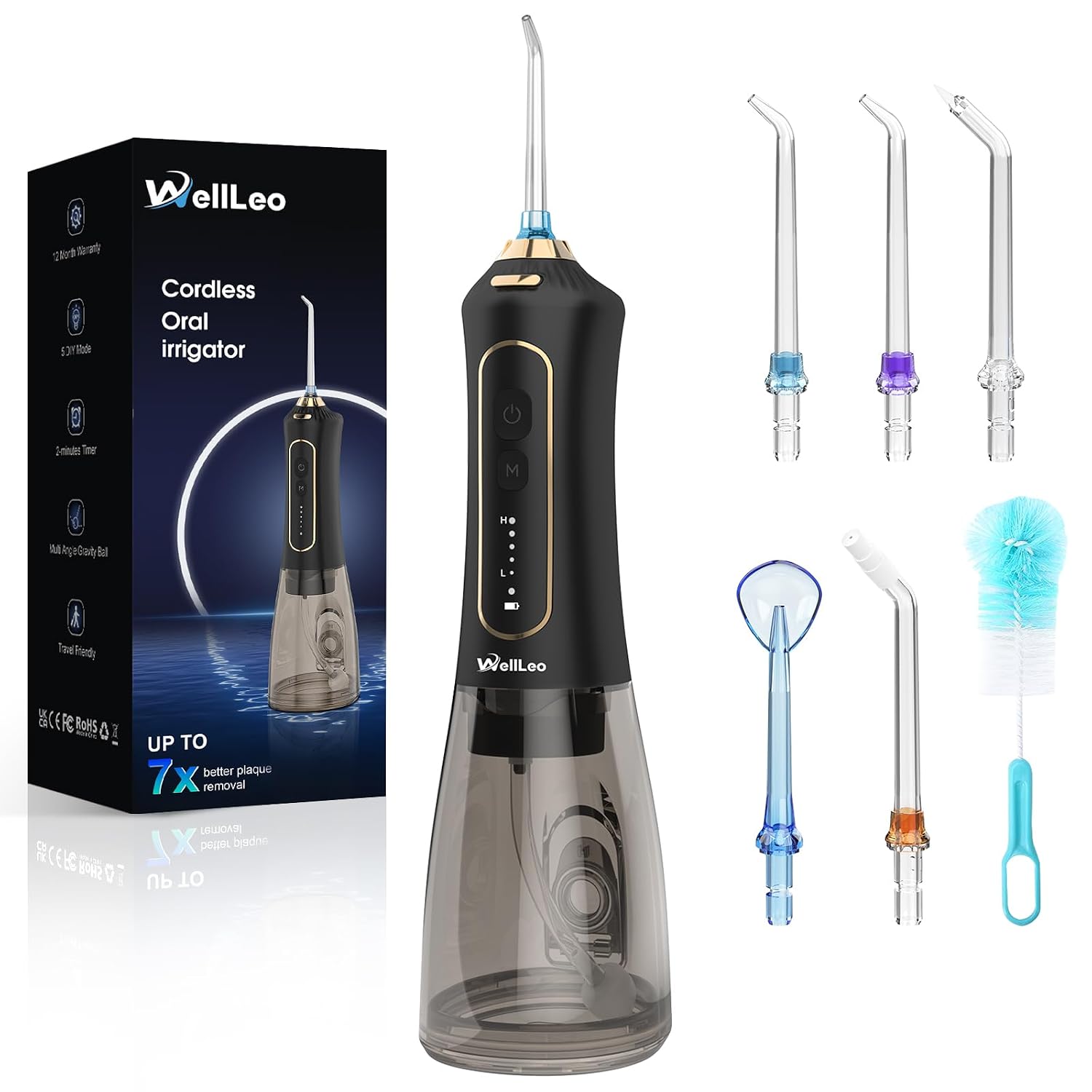 WellLeo 冲牙器 300ML 便携式水牙线 5种模式 5喷头 IPX7防水 家用旅行
