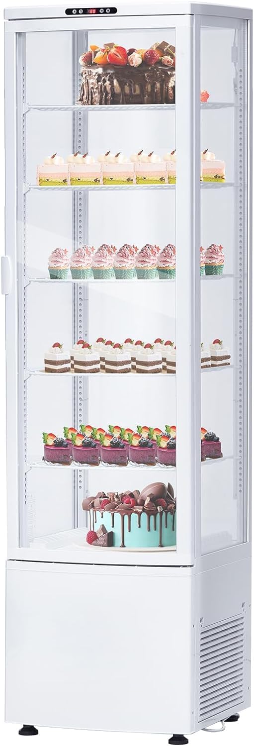 Commercial Display Refrigerator 9.8 Cu.ft, Glass Door Pastry Fridge with LED Lighting, Double-Layered Glass, Adjustable Shelves, Ventilated Bakery Display Cooler for Bakery Cafe Shop