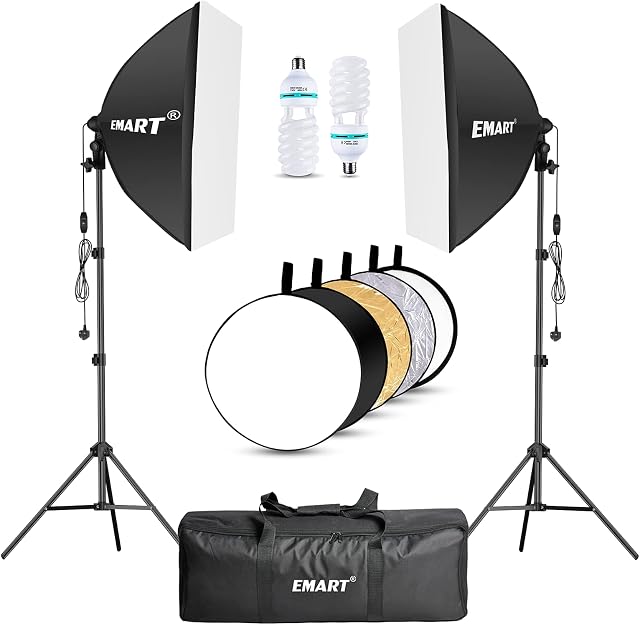 EMART 1000W Softbox Lighting Kit with Reflectors, 24 x24"/60 x 60cm E27 Socket Professional Photography Studio Lights with 4500 Lumen 5500k Bulbs, Soft Box Light for Portraits Video Product Shooting
