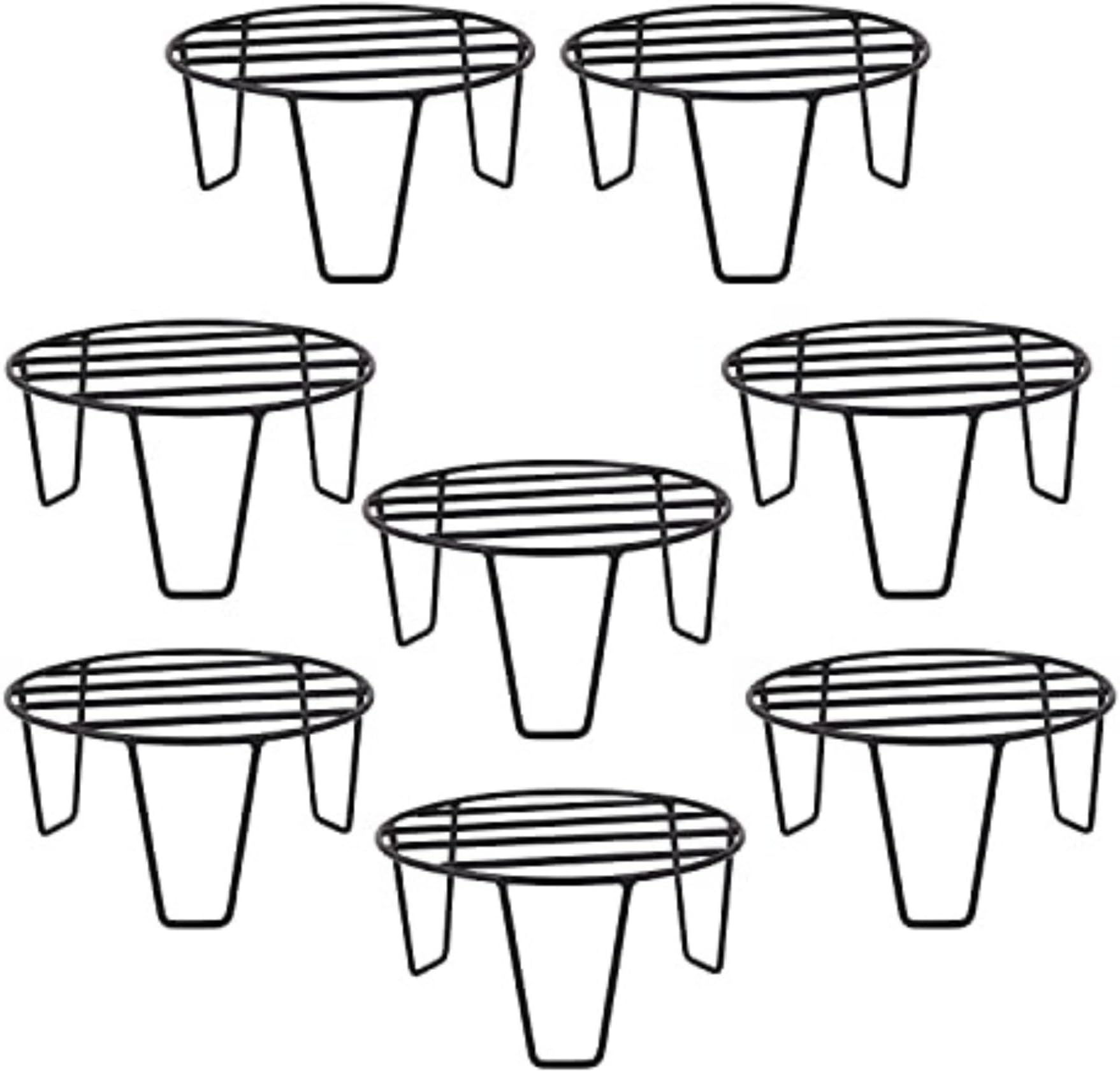 NAYRA Black Color Strong Legs Metal Round Stands for Plant Pot Flower Pot Round Stand for Planter Indoor and Outdoor (20 CM) (Set of 8)