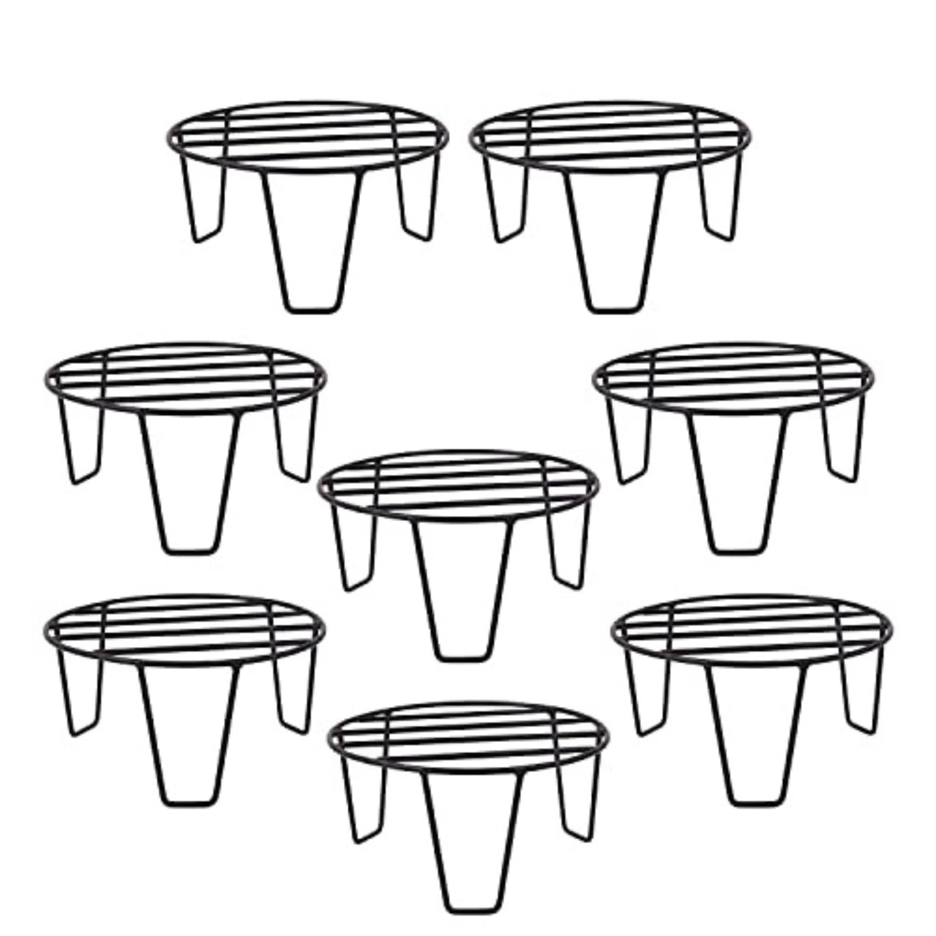 NAYRA Black Color Strong Legs Metal Round Stands for Plant Pot Flower Pot Round Stand for Planter Indoor and Outdoor (Round Stand 20 CM) (Set of 8)