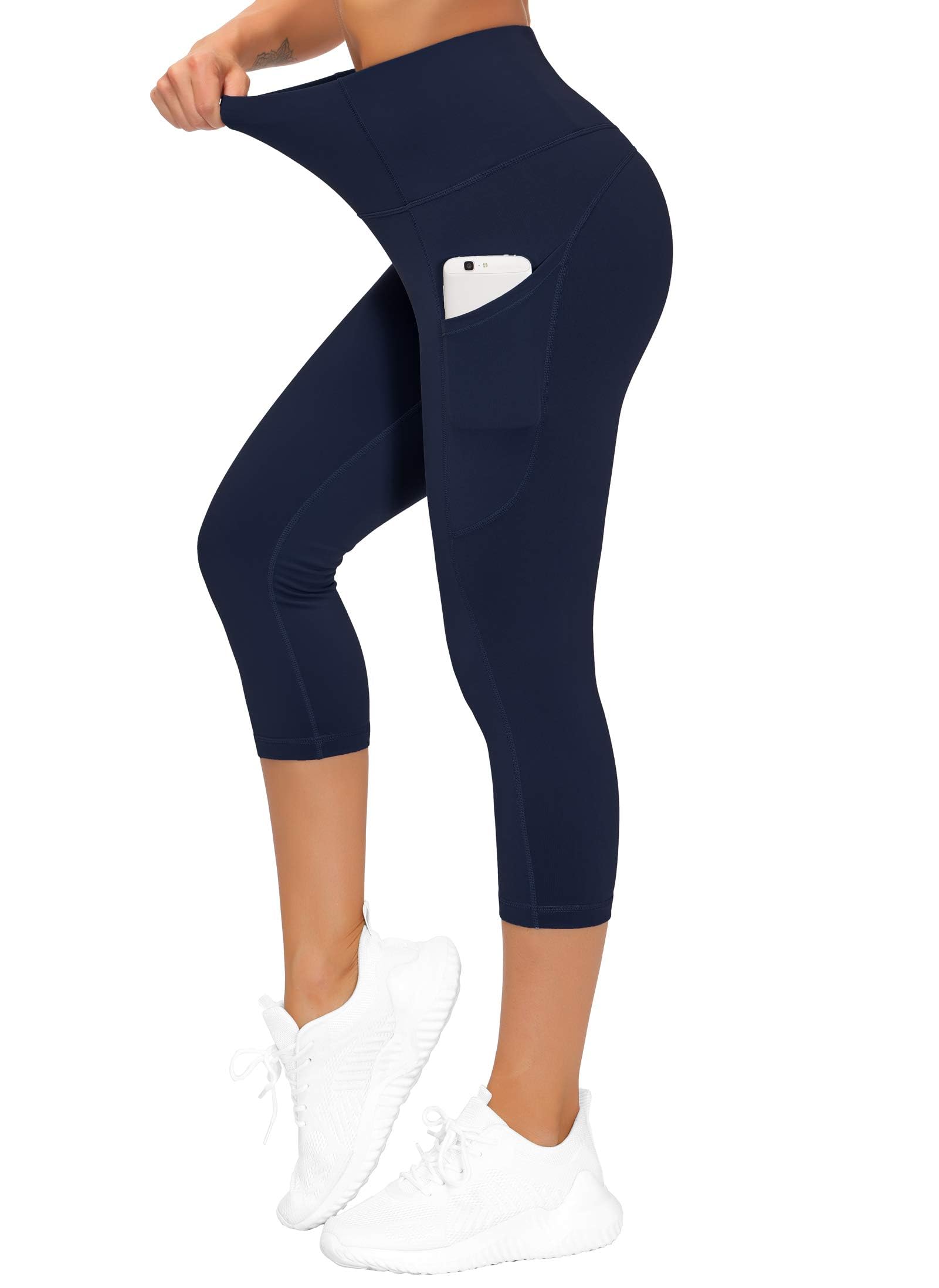 THE GYM PEOPLE Legging Sport Femme 7/8 à Taille Haute avec Poches pour Contrôle du Ventre - Yoga, Entraînement, Course à Pied, Quotidien
