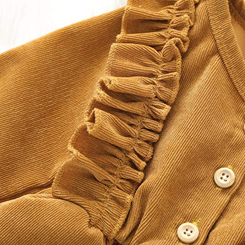 Dcohmch Toddler Baby Girl Casual Dress Long Sleeve Corduroy Ruffle Fall Winter Tunic Dresses + Hair Clip 6M-5T (Yellow, 6-12 Months) #TOP4