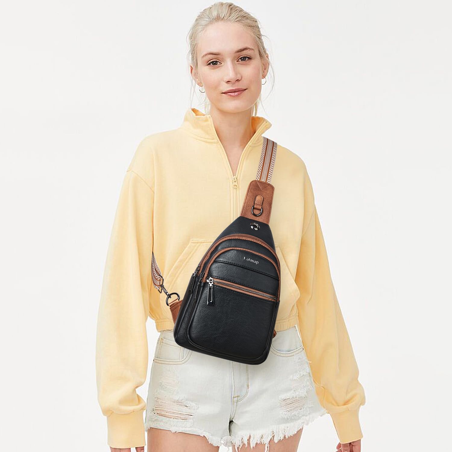 Sling Bag For Women Faux Leather Small Casual Daypack Backpack Fanny Pack Crossbody Chest Bags Purse - Image 2