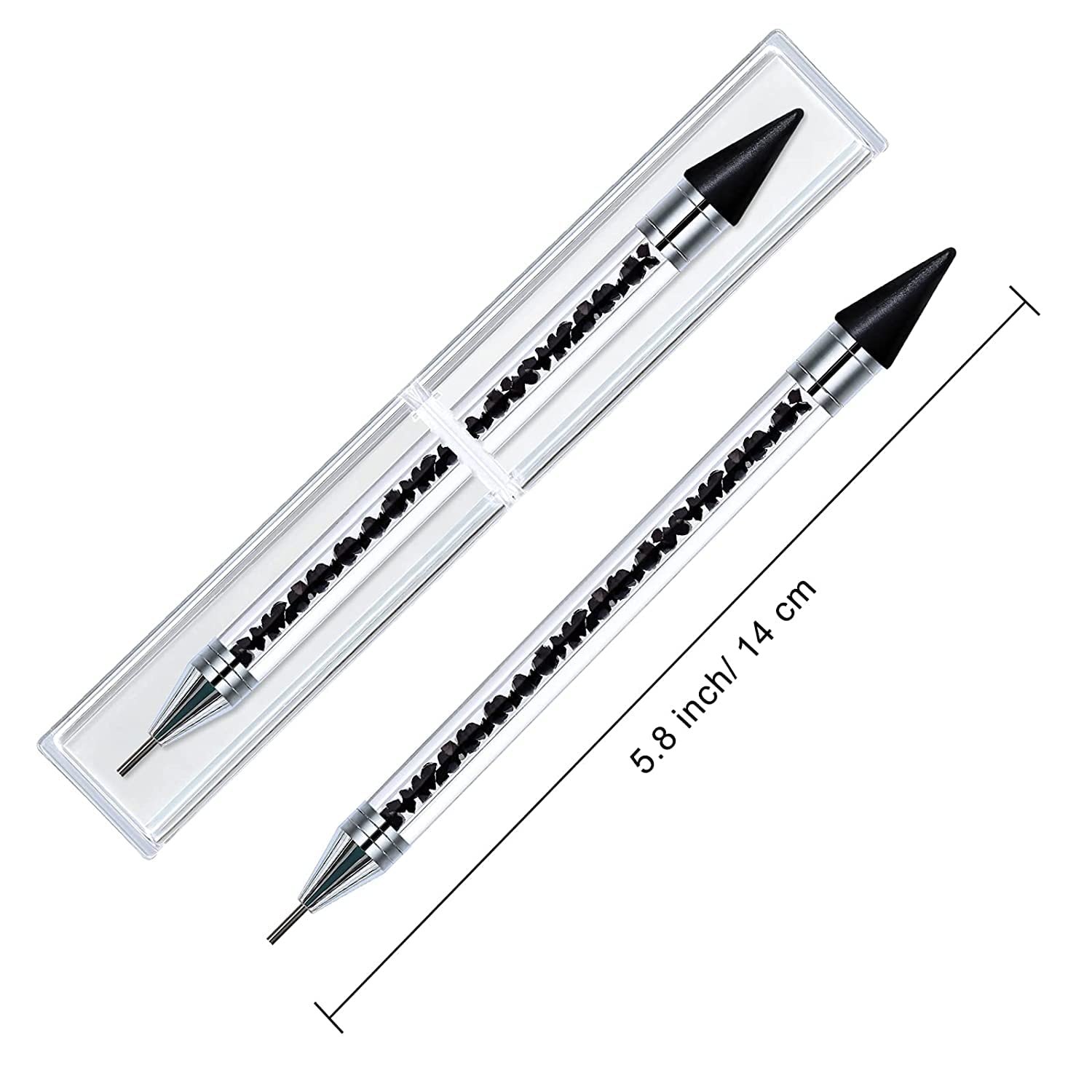 Gleevia Double-head Wax Nail Rhinestone Picker Pencil Diamond Acrylic Handle Self-Adhesive Nail Art Design Dotting Pen Beads Crystal Gem Pick Up Applicator Tool with Storage Case (Black) - Image 4 thumbnail