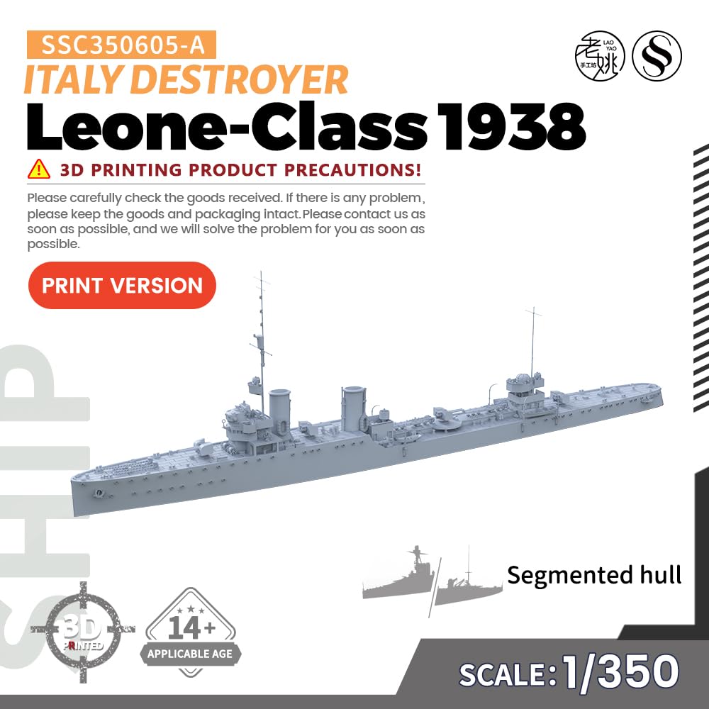 MRY-SFW SSC350605-A 1/350 zestaw do budowy modelu wojskowego, włoski niszczyciel klasy Leone z 1938 r., segmentowany kadłub