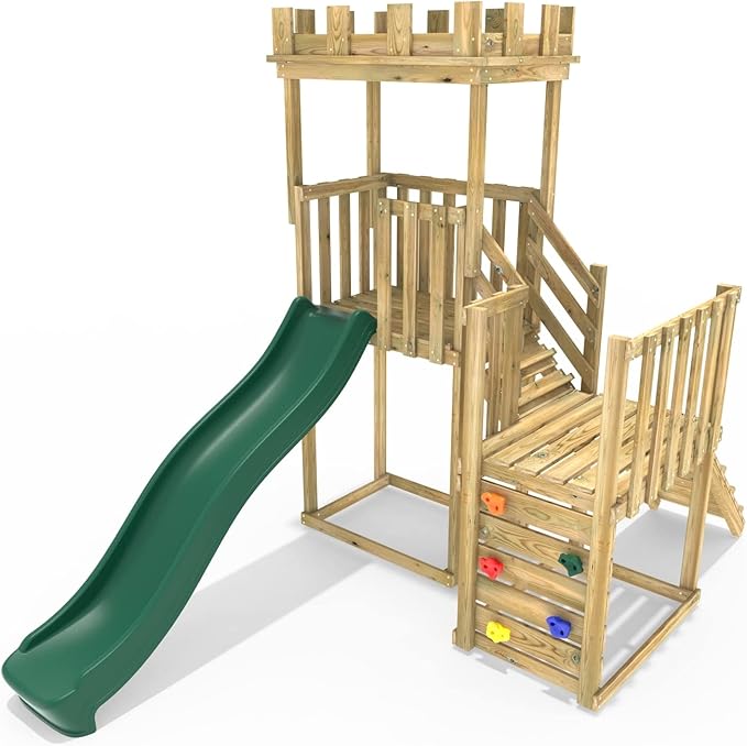 PlayClimb Wooden Play Castle Climbing Tower Playset Tall Tower Duo