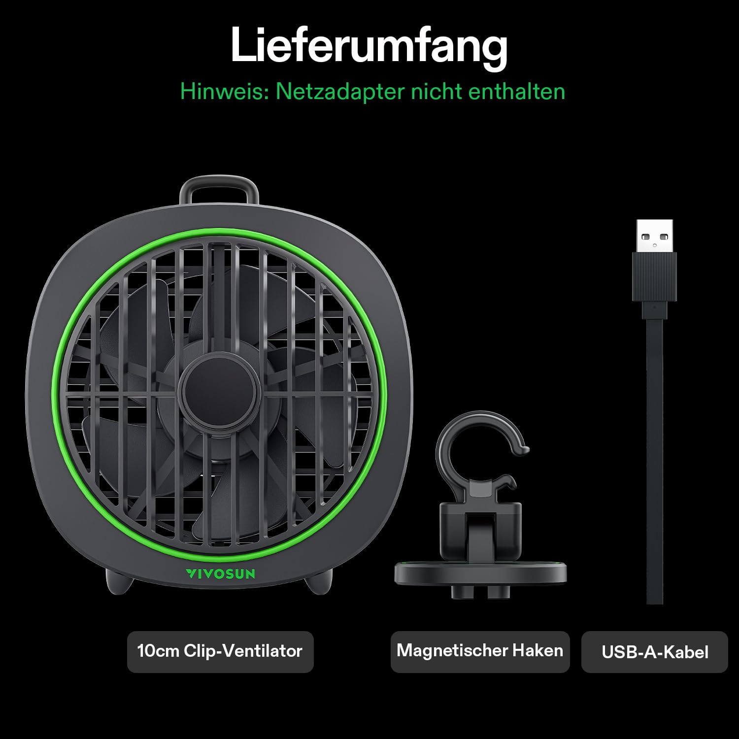 VIVOSUN AeroWave D4 10cm Grow Ventilator Clip Ventilator Grow mit Haken, 3 Geschwindigkeiten, Starker & Leiser Luftstrom, Luftstromwinkel Einstellbar für Hydrokultur, Zirkulation, Kühlung, 1 Pack