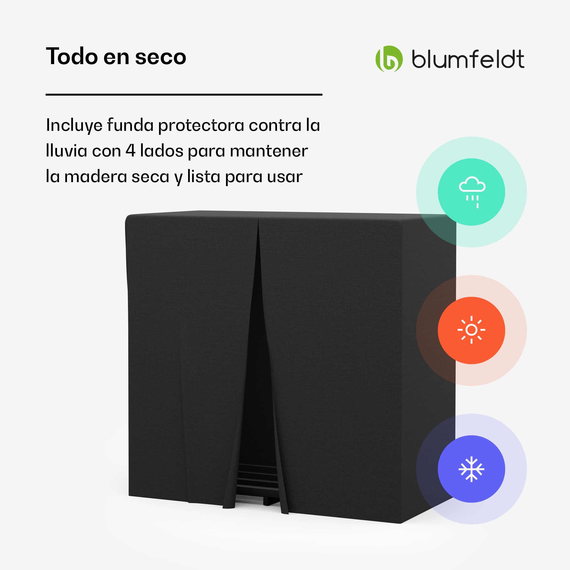 blumfeldt Leñero interior Valdivian, 2.3m³ Almacenamiento de leña con techo de acero & funda impermeable, leñero interior rústico, diseño estético, incluye bolsa de transporte