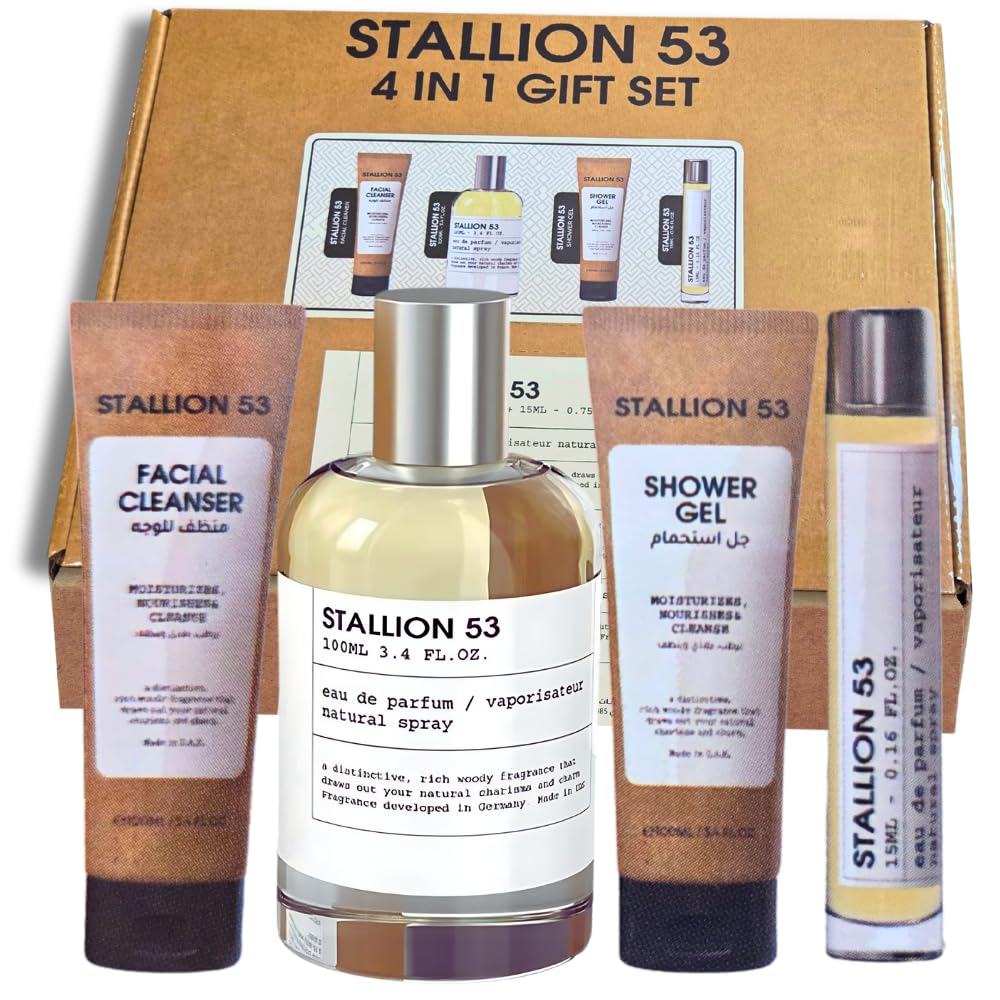 Stallion 53 - 4 in 1 Gift Set Eau De Parfum 100ml/3.4oz Unisex | Facial Cleanser - Shower Gel - EDP 15ml/0.16oz | Herbal, woody, and earthy scent for