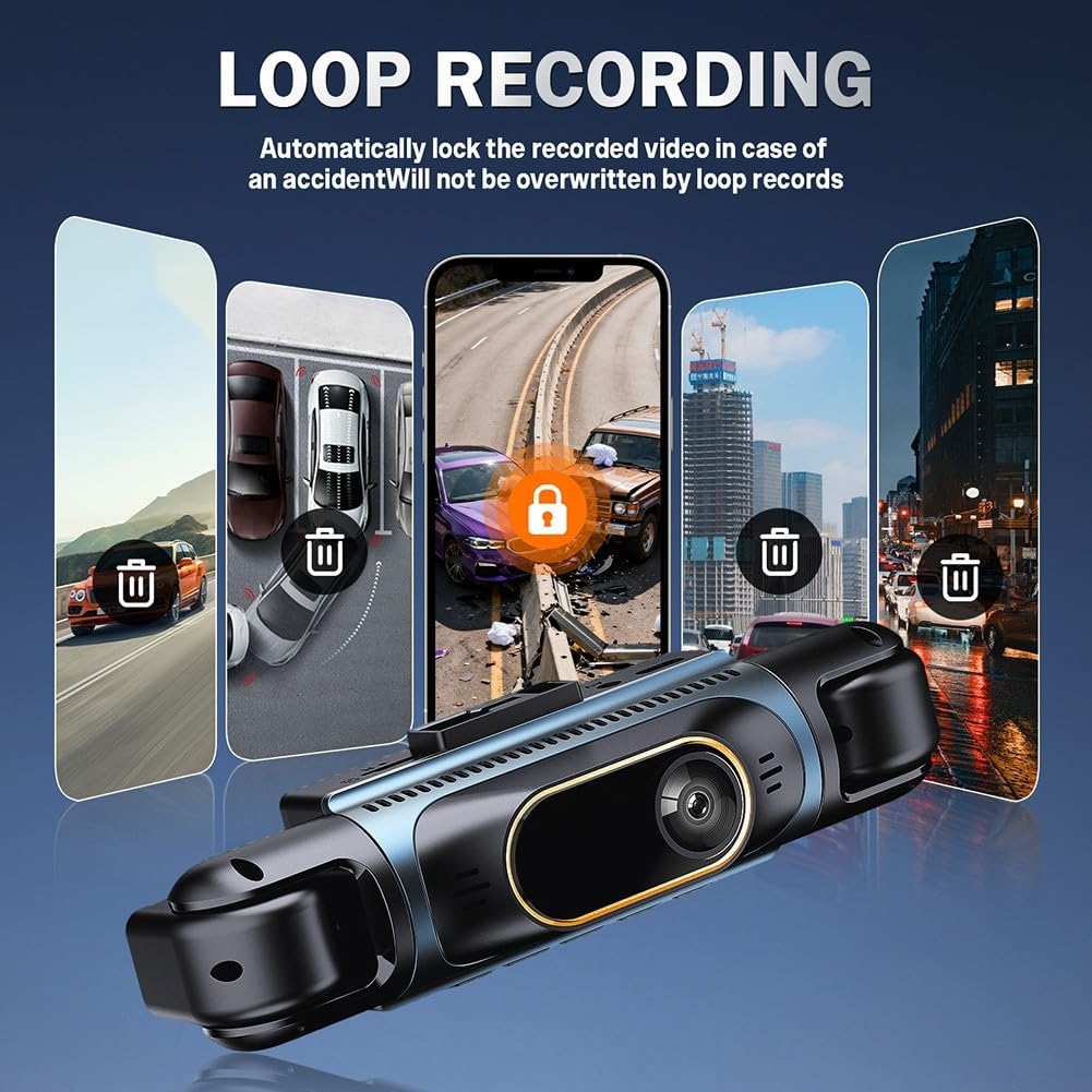 Dual for dash cam 4K anteriore e posteriore con WiFi GPS – 24 ore monitor parcheggio auto fotocamera per visione notturna G-Sensor registrazione in loop 32 GB (nero)