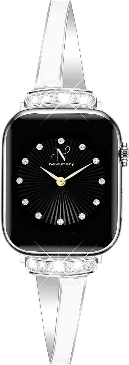 Silver Slim Watch Band for Women Compatible with Apple Watch 42(S3/2/1)/44/45/46/49mm Designer Bling Dressy Bracelet Adjustable Metal Strap for iWatch Series 11/10/9/8/7/6/5/4/SE 3/2/1/Ultra