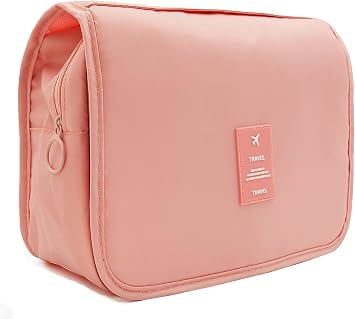 Trawila Travel Hanging Toiletry Bag Cosmetic Bag Makeup Organizers for Men & Women with Sturdy Hook Pink