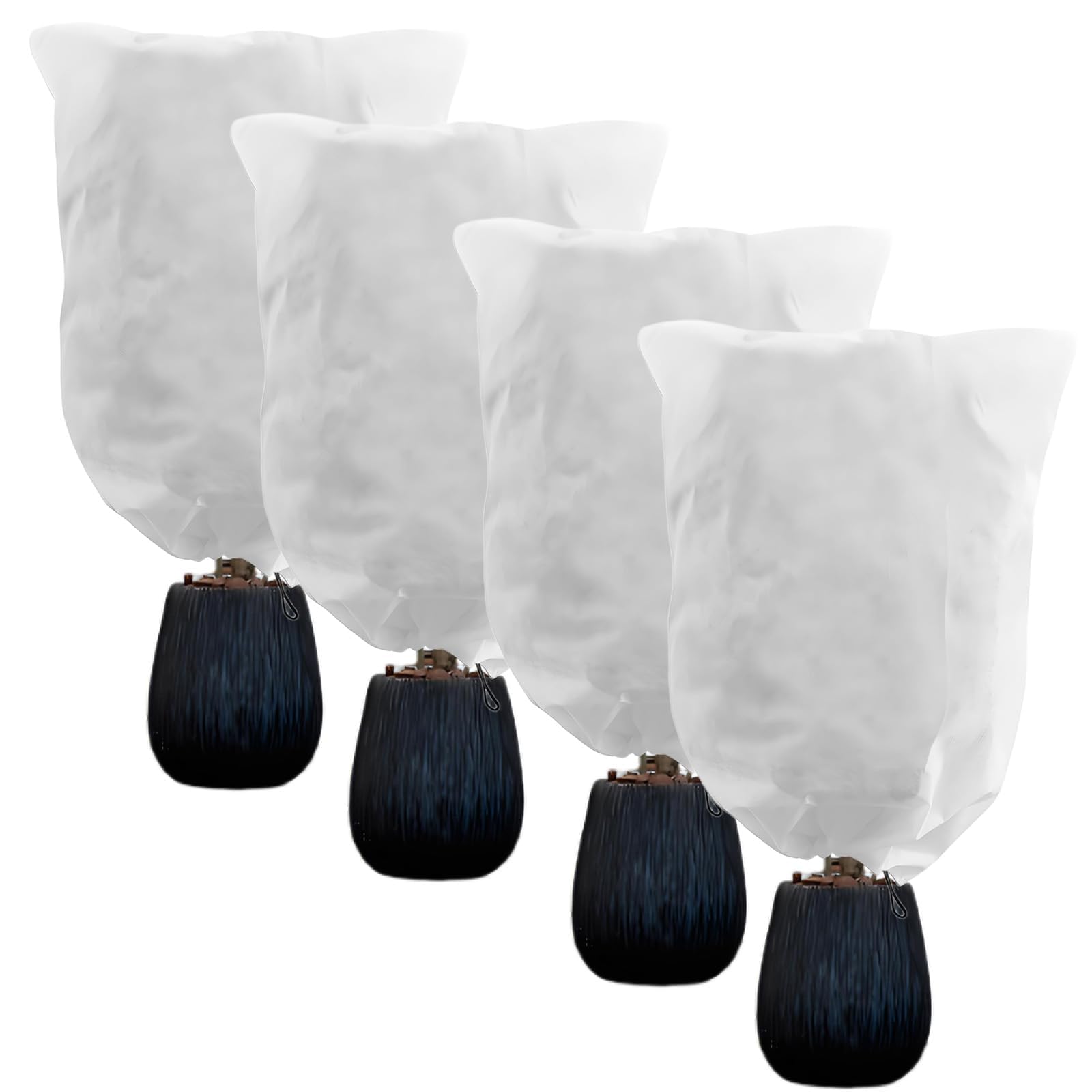 pozuauoa 4PCS Plant Fleece Frost Protection Cover, 80×60cm 80gsm Garden Fleece Jacket with Zipper Drawstring, Reusable Winter Plant Cover for Outdoor Shrub Tree Potted Plant