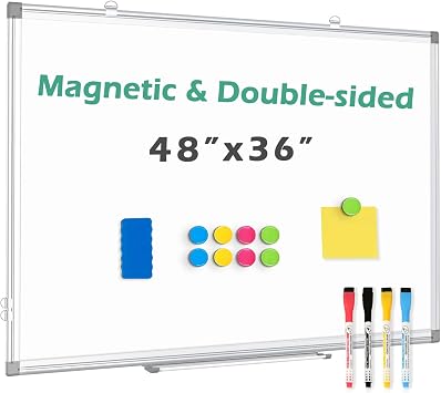 Large White Board 48x36 Double-Sided Dry Erase Magnetic for Wall | Smooth Writing Easy Clean, Magnetic Whiteboard for Wall, Double-Sided Dry Erase, Aluminum Frame, Home Office School