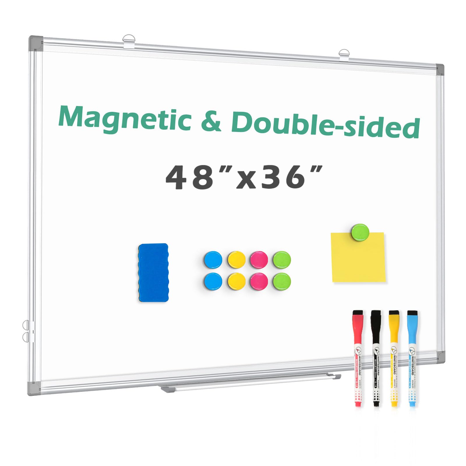 QUEENLINK Double Sided Magnetic White Board, 48"x36" Dry Erase Whiteboard for Wall with Aluminum Frame Large Presentation Board for School, Office and