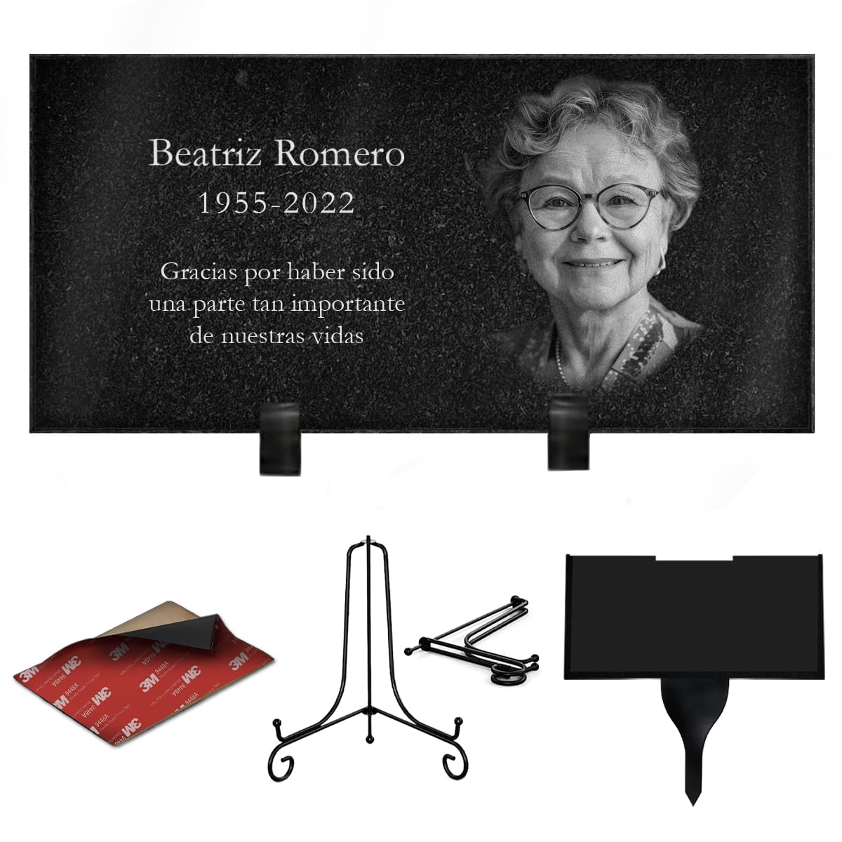 Eternel - Placa funeraria Personalizada Multisoportes, para Plantar o Pegar, Pizarra o Granito, para Colocar, Foto y Texto a elección, Placa Cementerio, mortuoria, Sepultura, difunto, Homenaje