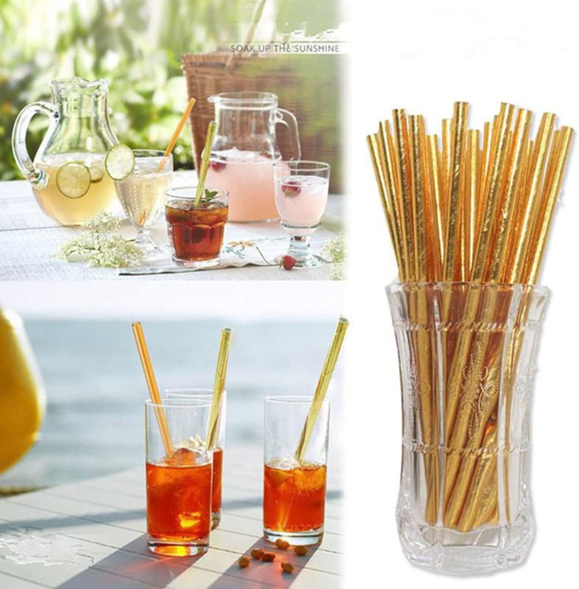 100Pack Gold Foil Paper Straws, Disposable Metallic Gold Drinking Straw Biodegradable Cocktail Straws for Birthday, Wedding, Party Supplies, 6*197 mm - Image 5