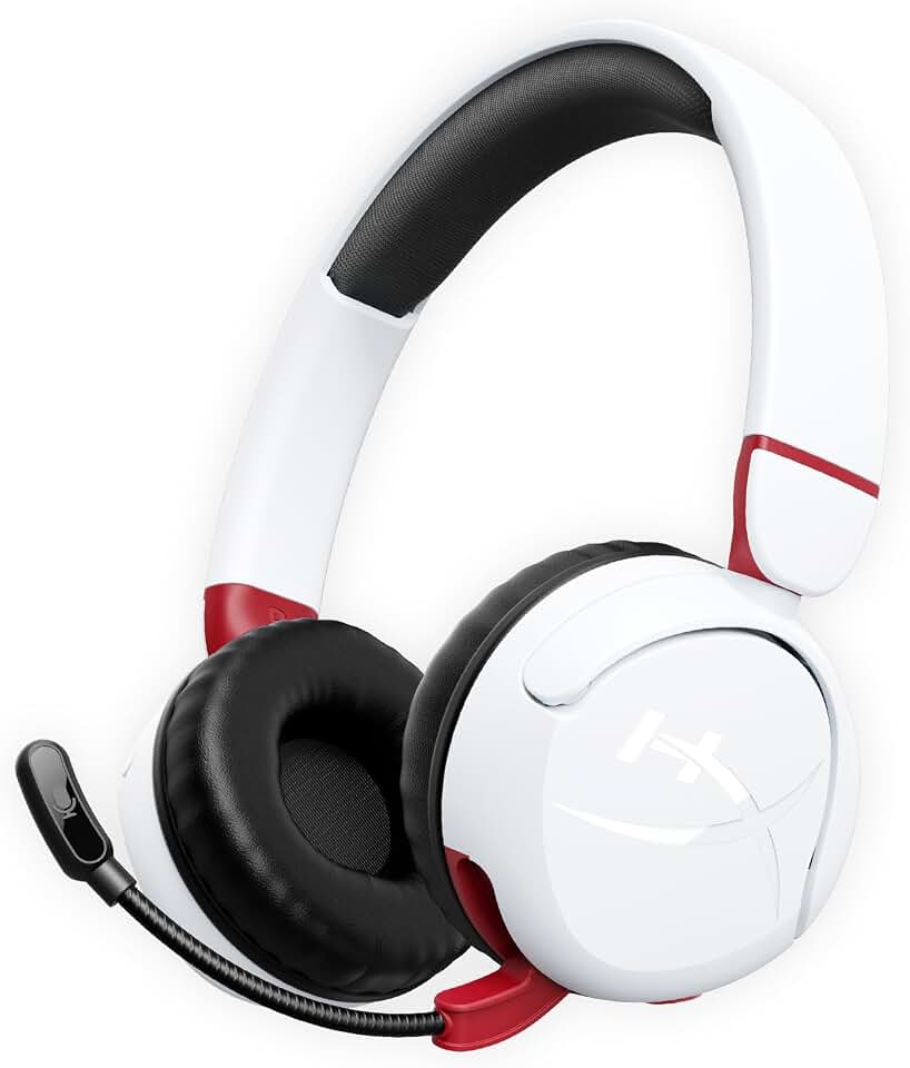 Headset sem Fio Kids HyperX Cloud Mini - Bluetooth com Bateria de até 25 Horas, Áudio até 85 dB Microfone Dobrável com Função Girar para Silenciar, Drivers de 30 mm, Branco e Vermelho (7G8F2AA)