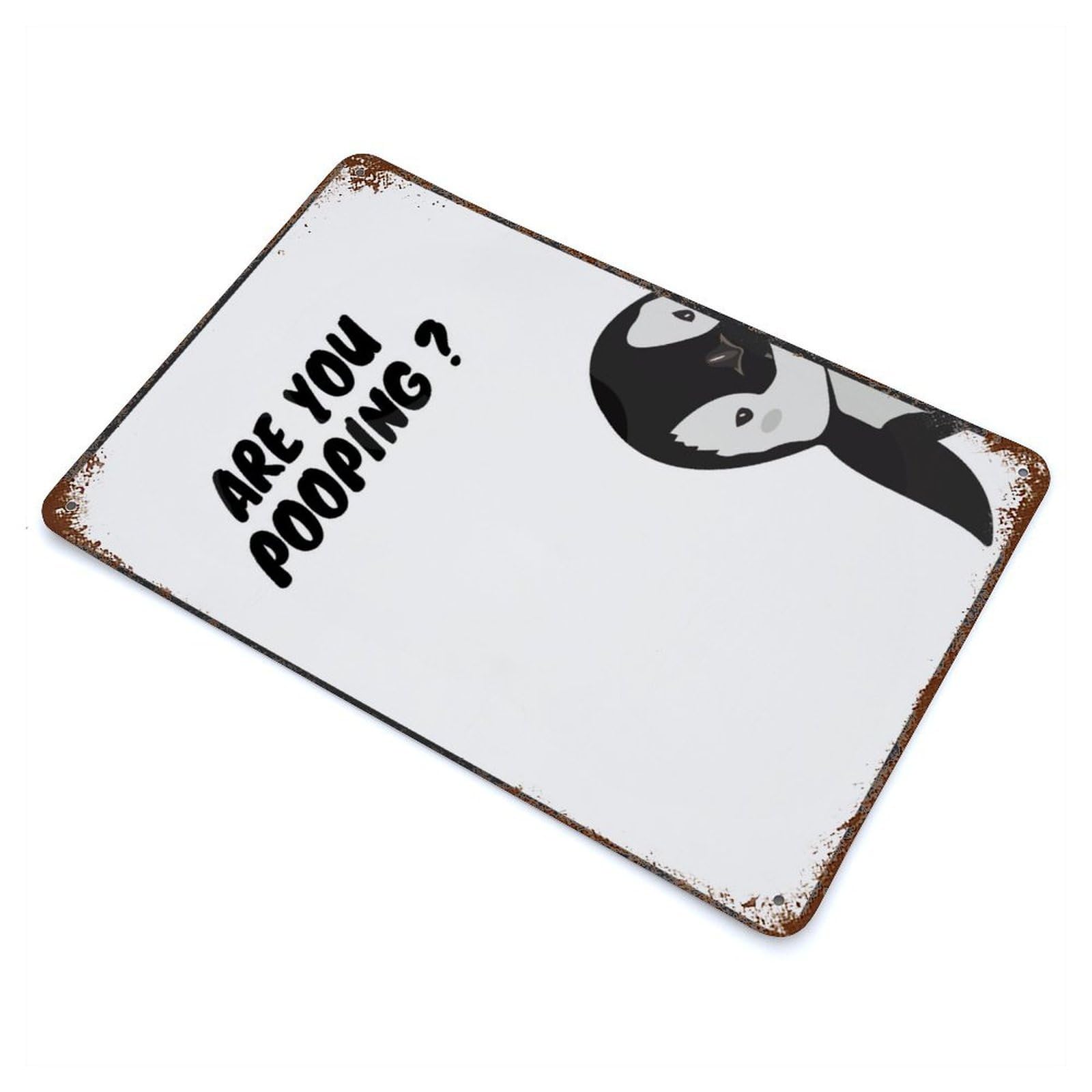 Penguin Are You Pooping Vintage Wall Sign 11.8"x7.9", Rust Effect Metal Decor for Basement, Hobby Room And Garage Decor