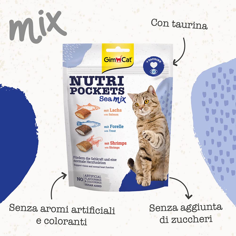 GimCat Nutri Pockets Sea Mix - Snack croccante per gatti con ripieno cremoso - 150 g