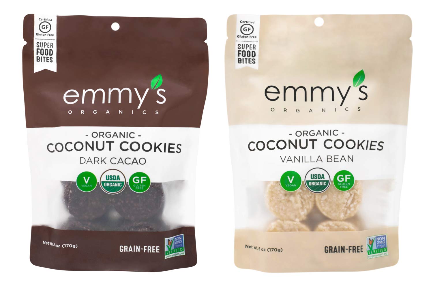 Emmy's Organics Coconut Cookies - Pack of 2 (Dark Cacao & Vanilla Bean) | Gluten-Free, Organic, Vegan, Paleo-FriendlyUSDA Organic