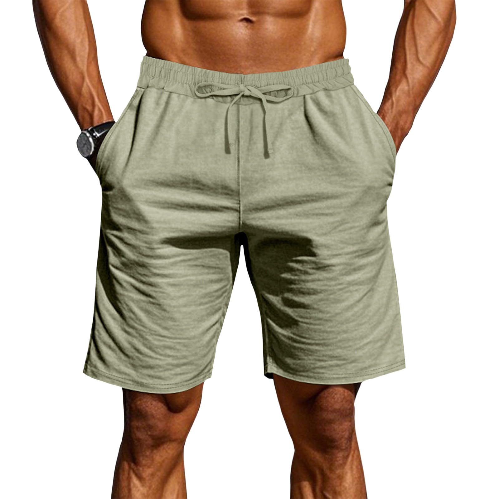 Mens Athletic Shorts Casual Summer Stretchy Drawstring High Waist Yoga Running Wide Leg Cargo Shorts with Pockets