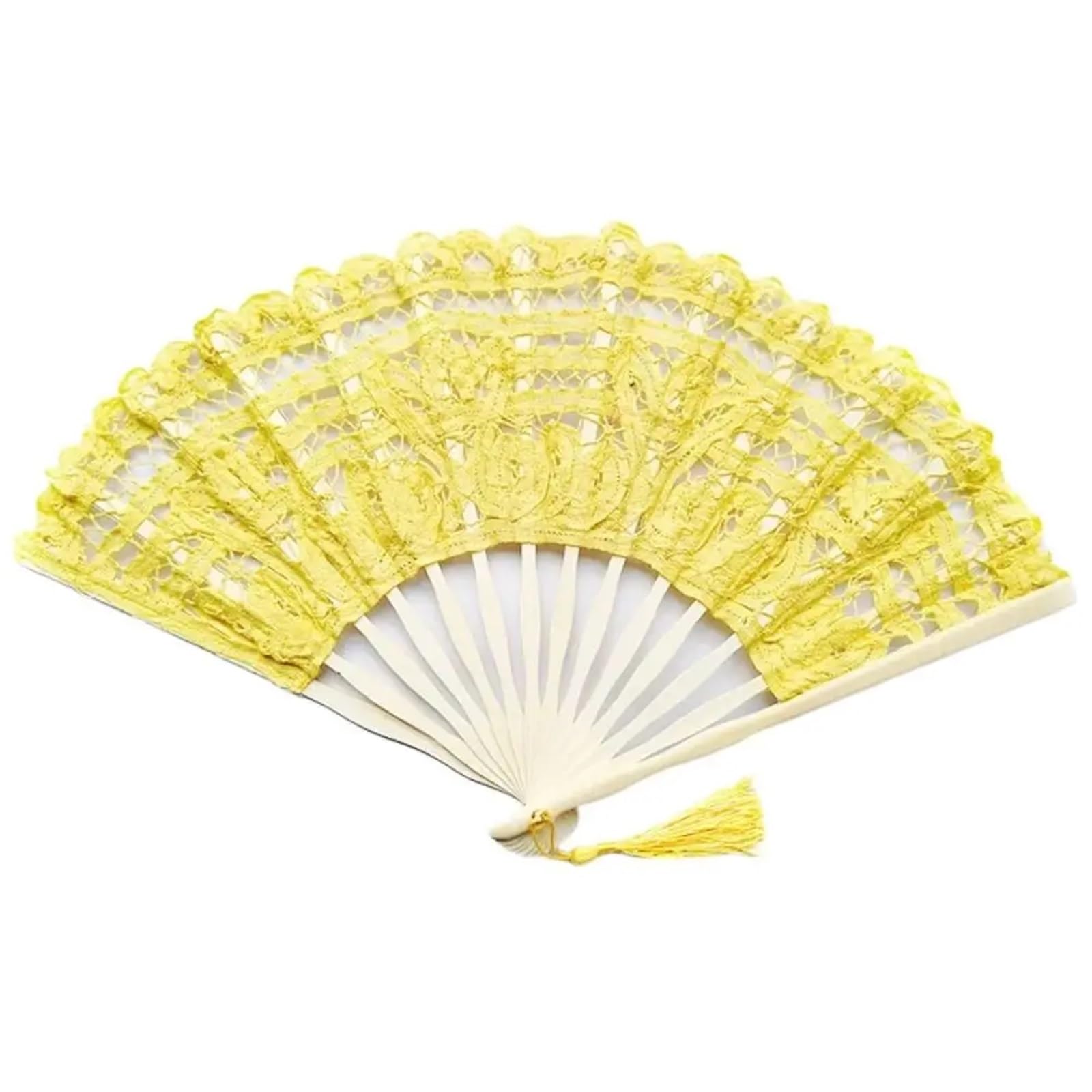 5Pcs Handheld Embroidered Fans With Bamboo Handle