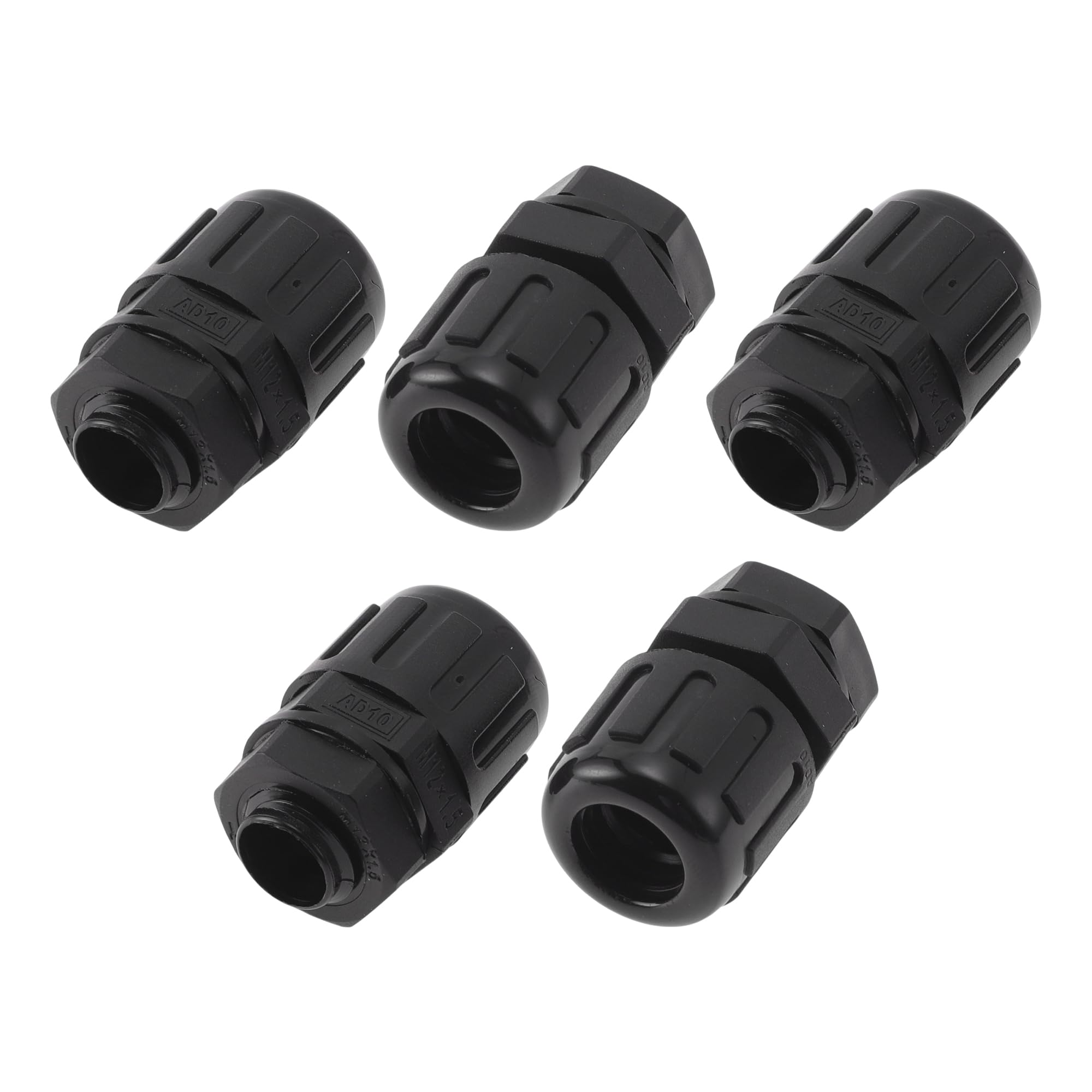 A ABSOPRO M12x1.5 Cable Glands 10mm / 0.39" Waterproof Bellows Straight Connector PA6 Nylon Black 5 Pcs, M12*1.5