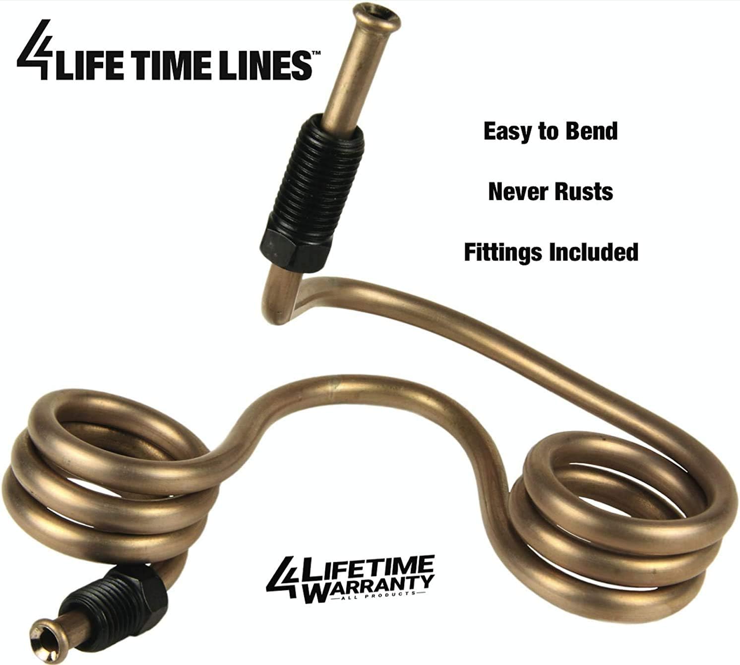 4LIFETIMELINES – 1/4" x 25' Copper-Nickel Brake Line Kit with 16 SAE Fittings | True CuNi Alloy, Non-Magnetic | Inverted Flare, 0.028" Wall | Rust-Proof Replacement Tubing for Cars & Trucks