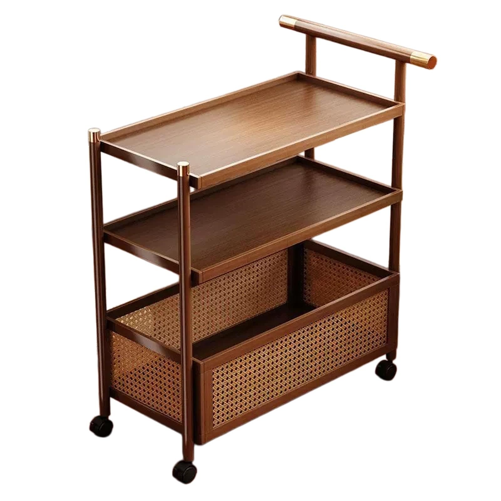 FZL02068LM Kitchen Trolley Rolling Storage Cart Movable Snack Shelf with Wheels for Home Organizer(Bruin,Large)