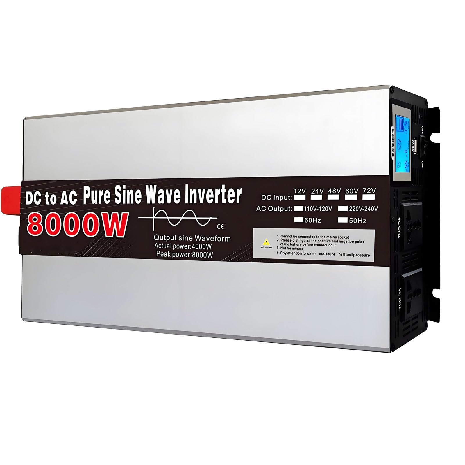 Falownik 24 V do 110-120 V 60 Hz, z wyświetlaczem 24Vto220V-8000W | Czysty falownik sinusoidalny,ładowarka samochodowa do samochodów ciężarowych,łodzi i paneli słonecznych