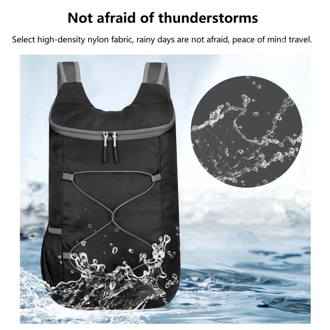 Mochila de senderismo plegable ligera de 16L para viajes, resistente al agua, bolsa de gimnasio para hombres y mujeres, Negro y gris, Pequeño, Ligero, plegable 5