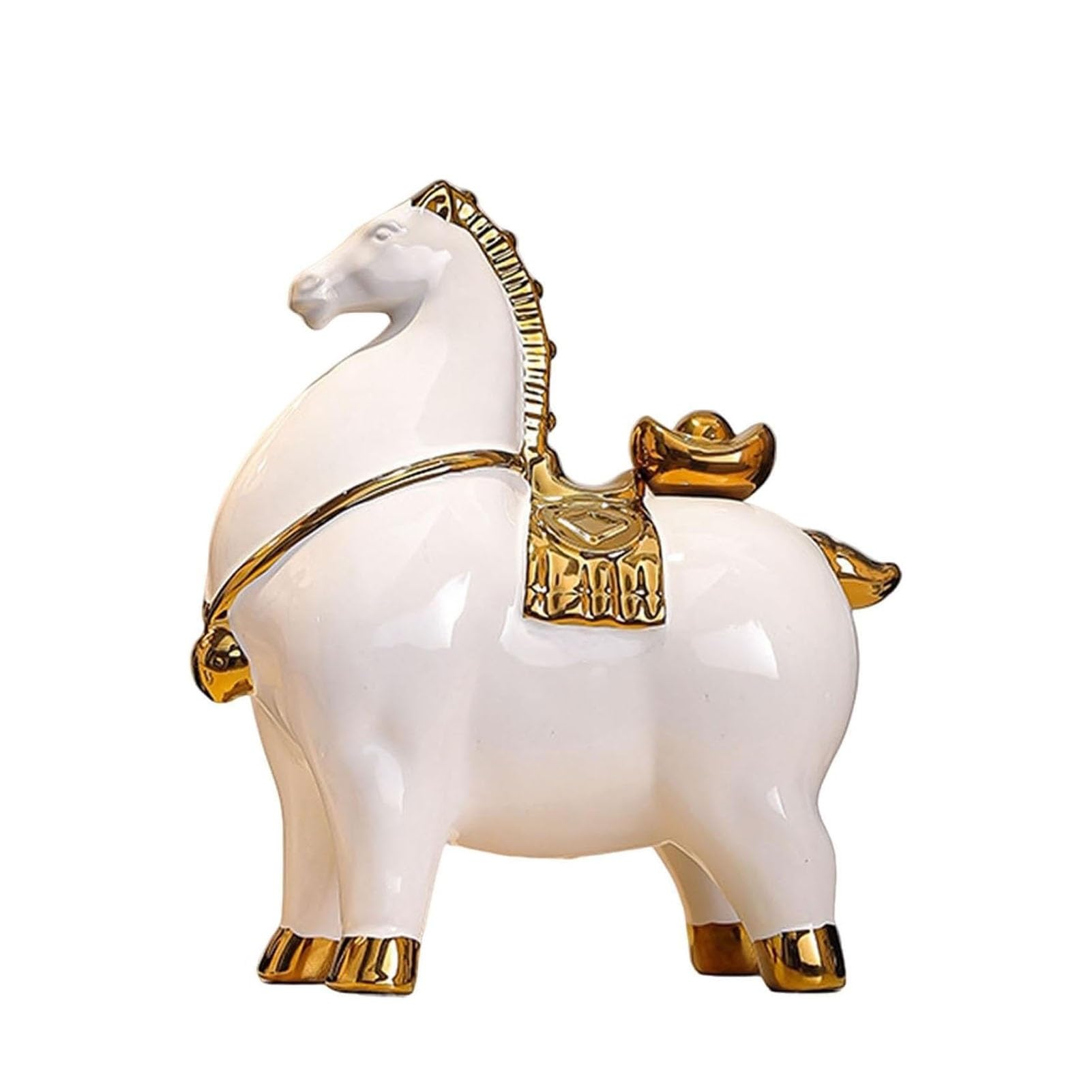 JOUFNING Art Statue Desk Decor - 25cm Horse Statue Ceramic Animal Sculpture, Tabletop Figurine Modern Ornament, for Office Home Bedroom Living Room, Funny Gifts(White -B)