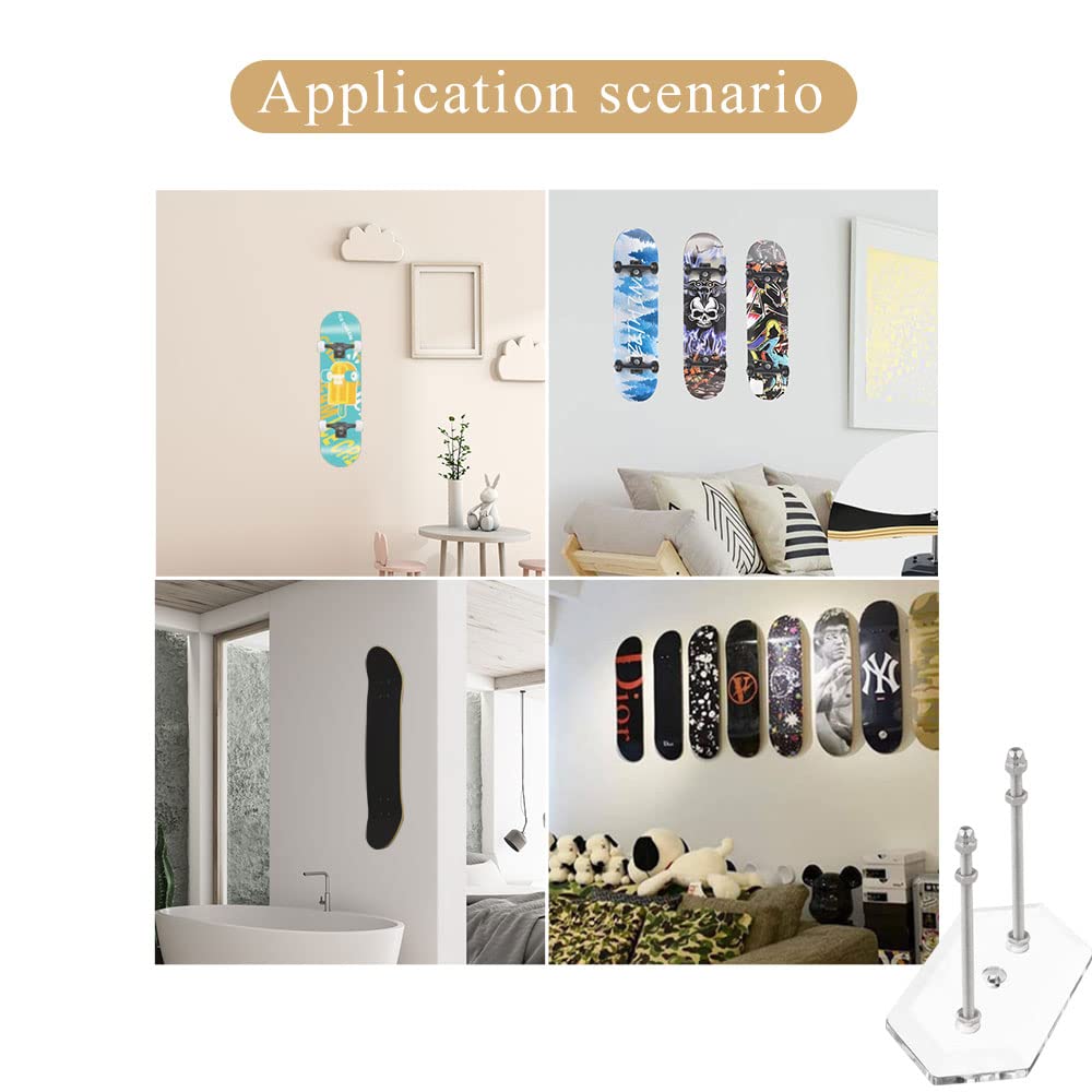 2 Pezzi Ganci per Skateboard da Parete Supporto da Parete per Skateboard Display e Stoccaggio,Acrilico,Clear